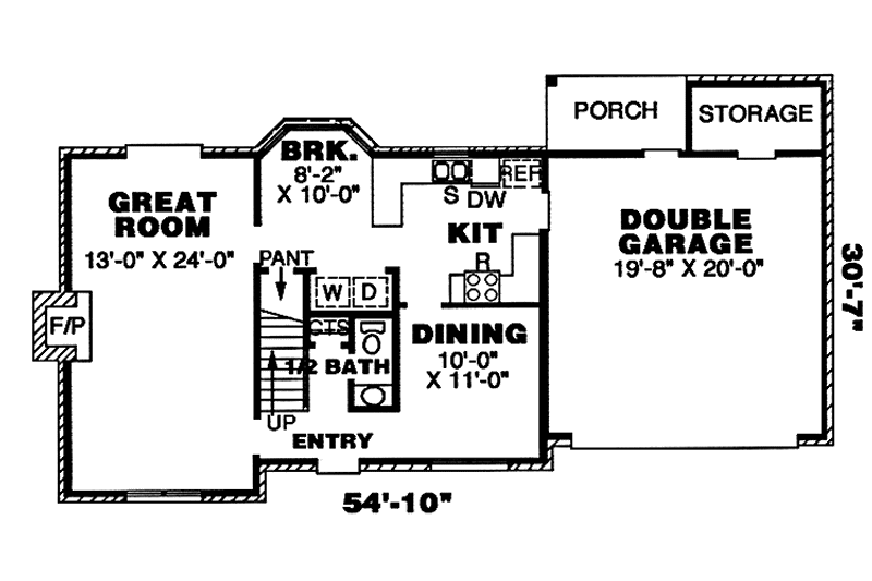 Home Plan - Floor Plan - Main Floor for Colonial House Plan #34-254 - 3 bed, 2.5 bath