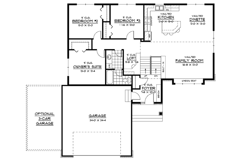 Home Plan - Floor Plan - Main Floor for Contemporary House Plan #51-593 - 3 bed, 1 bath