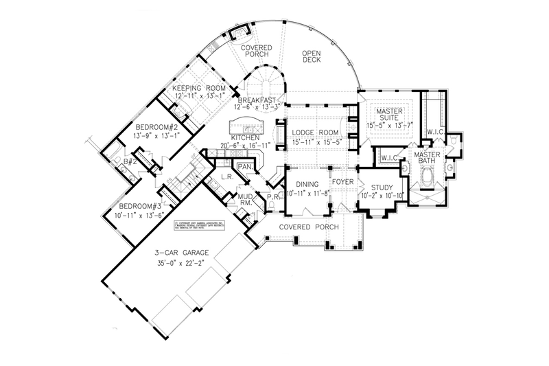 Architectural House Design - Floor Plan - Main Floor for Craftsman House Plan #54-511 - 3 bed, 2.5 bath