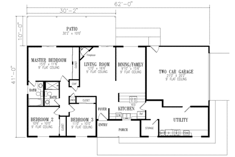 Dream House Plan - Floor Plan - Main Floor for Mediterranean House Plan #1-256 - 3 bed, 2 bath