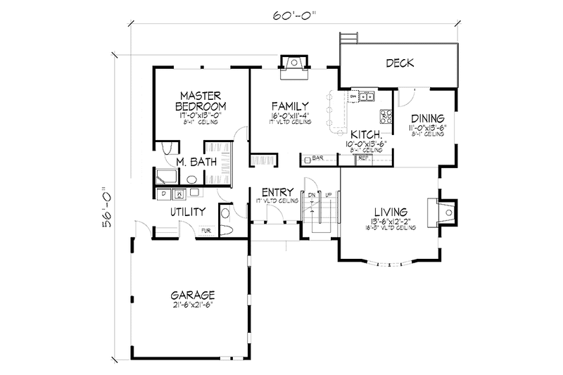 House Blueprint - Floor Plan - Main Floor for Contemporary House Plan #320-1328 - 3 bed, 2.5 bath