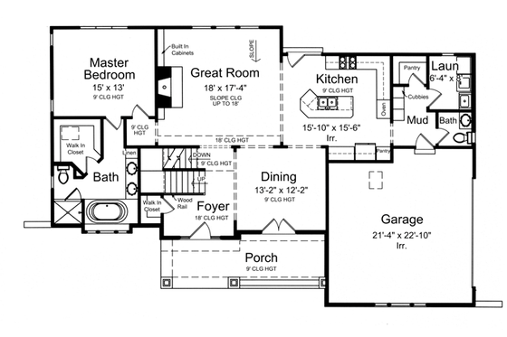 Floor Plan - Main Floor for Craftsman House Plan #46-830 - 3 bed, 2.5 bath