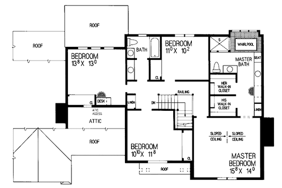 Floor Plan - Upper Floor for Country House Plan #72-867 - 4 bed, 2 bath