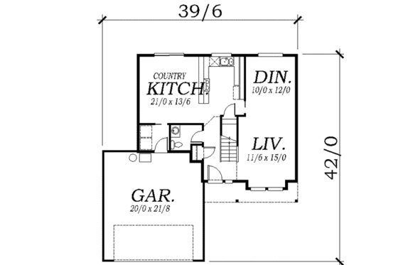 Floor Plan - Main Floor for Traditional House Plan #130-114 - 3 bed, 2.5 bath
