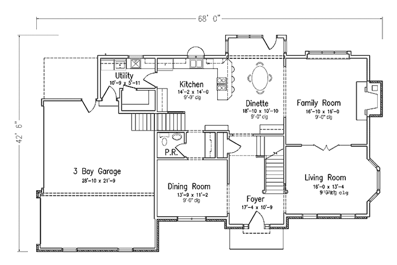 House Blueprint - Floor Plan - Main Floor for Colonial House Plan #994-19 - 3 bed, 2.5 bath