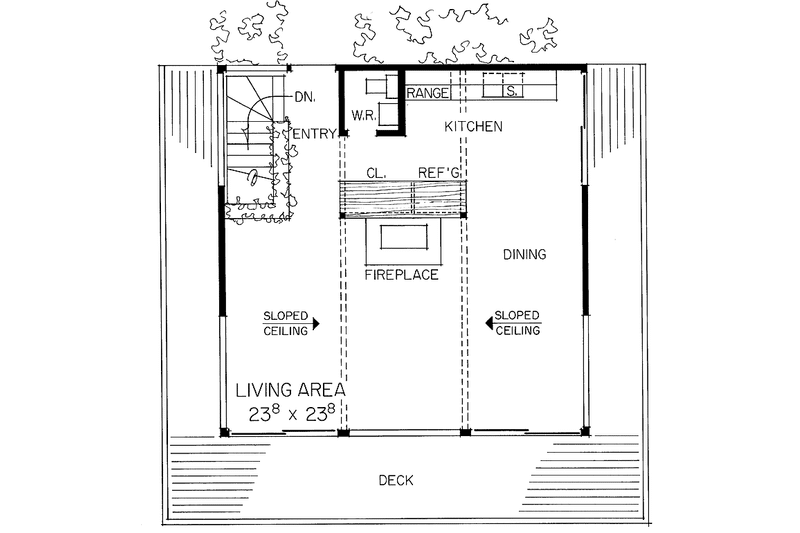Home Plan - Floor Plan - Main Floor for Contemporary House Plan #72-530 - 3 bed, 1 bath