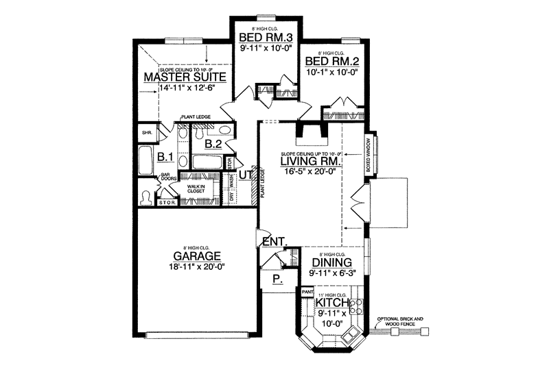 Home Plan - Floor Plan - Main Floor for Ranch House Plan #40-454 - 3 bed, 2 bath