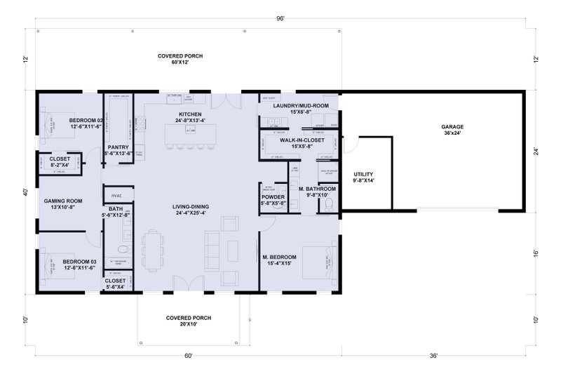 Dream House Plan - Floor Plan - Main Floor for Barndominium House Plan #1107-8 - 3 bed, 2.5 bath