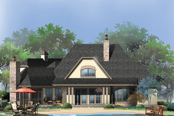 Exterior - Rear Elevation for European House Plan #929-950 - 3 bed, 2.5 bath