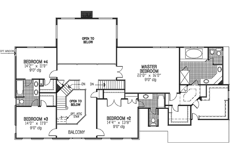 House Blueprint - Floor Plan - Upper Floor for Classical House Plan #953-61 - 4 bed, 3.5 bath
