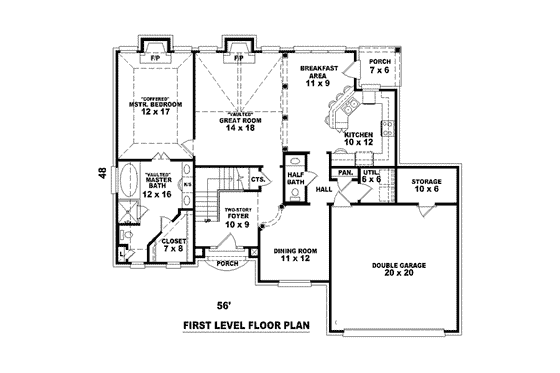 Floor Plan - Main Floor for European House Plan #81-1428 - 3 bed, 2.5 bath