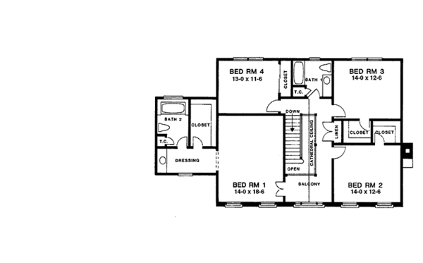 House Blueprint - Colonial Floor Plan - Upper Floor Plan #1001-139