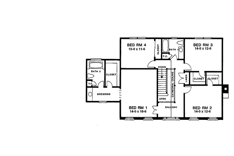 Home Plan - Floor Plan - Upper Floor for Colonial House Plan #1001-139 - 4 bed, 2.5 bath