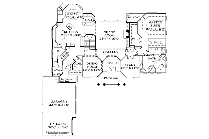 House Blueprint - Floor Plan - Main Floor for Mediterranean House Plan #453-177 - 4 bed, 4.5 bath