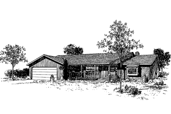 Exterior - Front Elevation 3 for Ranch House Plan #60-990 - 2 bed, 2 bath
