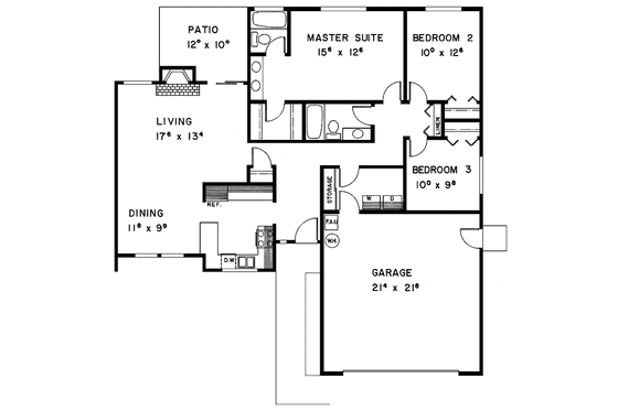 Floor Plan - Main Floor for Craftsman House Plan #60-883 - 3 bed, 2 bath