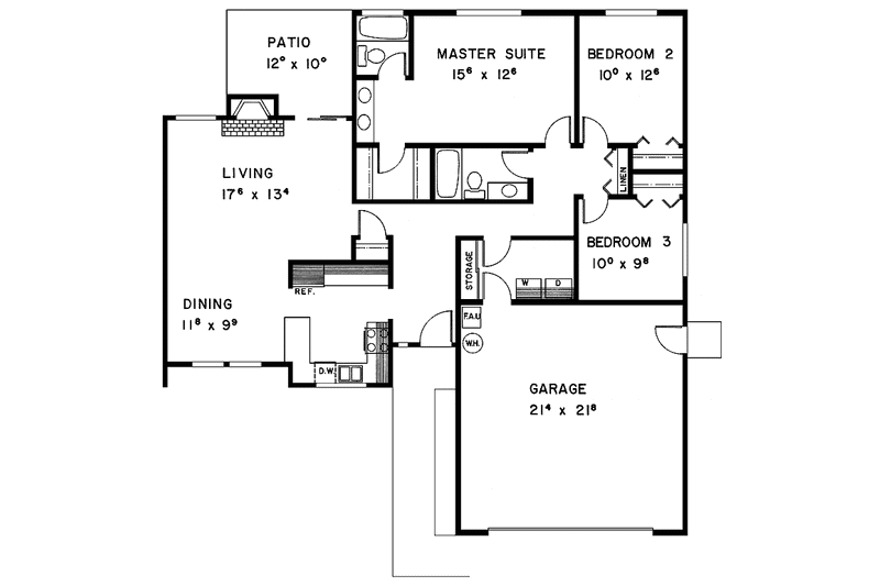 Architectural House Design - Floor Plan - Main Floor for Craftsman House Plan #60-883 - 3 bed, 2 bath
