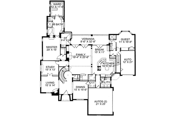 Floor Plan - Main Floor for European House Plan #141-149 - 5 bed, 4.5 bath