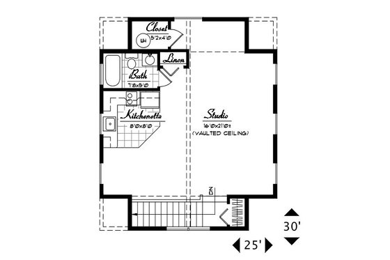 Floor Plan - Upper Floor for Craftsman House Plan #487-4 - 1 bed, 1 bath