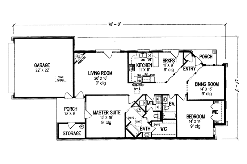 Home Plan - Floor Plan - Main Floor for Traditional House Plan #45-517 - 2 bed, 2 bath