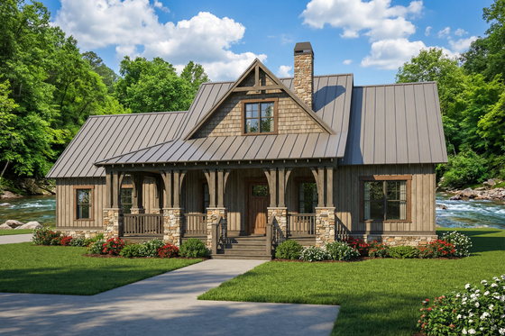 Architectural House Design - Exterior - Front Elevation for Country House Plan #17-3406 - 3 bed, 2 bath