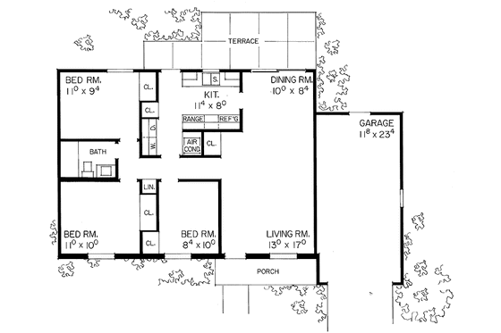 Floor Plan - Main Floor for Ranch House Plan #72-548 - 3 bed, 1 bath