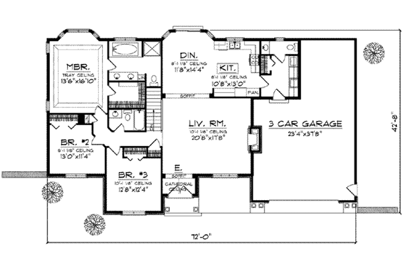 Architectural House Design - Floor Plan - Main Floor for Traditional House Plan #70-645 - 3 bed, 2.5 bath