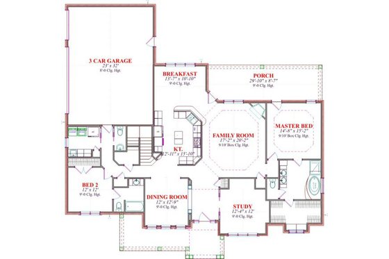 Floor Plan - Main Floor for European House Plan #63-167 - 4 bed, 3.5 bath