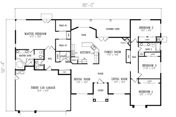 Floor Plan - Main Floor for Adobe / Southwestern House Plan #1-663 - 4 bed, 2 bath