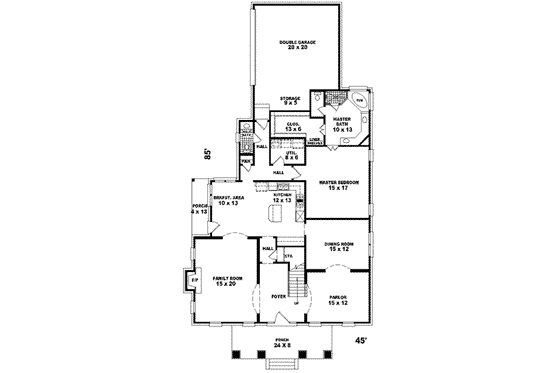 Floor Plan - Main Floor for Colonial House Plan #81-426 - 3 bed, 2.5 bath