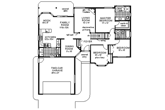 Floor Plan - Main Floor for Ranch House Plan #18-197 - 3 bed, 2 bath