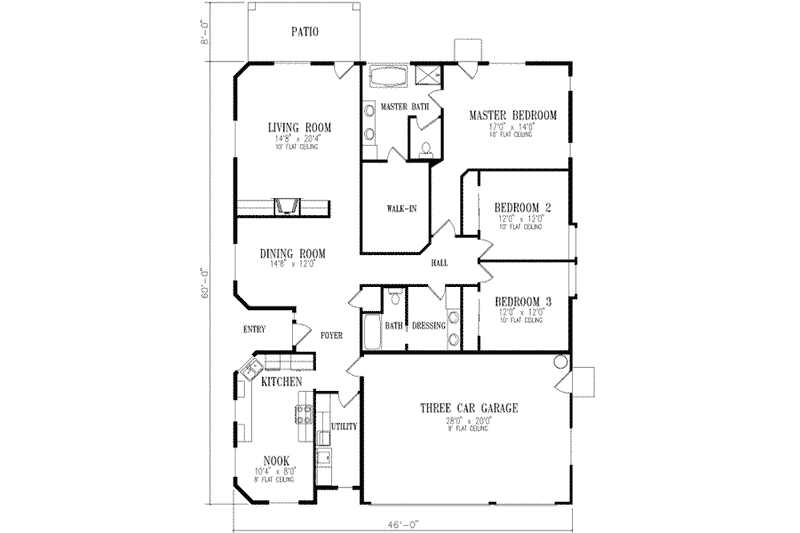 House Plan Design - Floor Plan - Main Floor for Adobe / Southwestern House Plan #1-474 - 3 bed, 2 bath