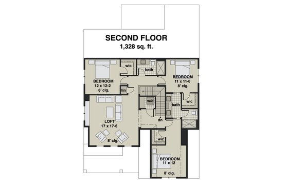 Floor Plan - Upper Floor for Farmhouse House Plan #51-1165 - 4 bed, 3.5 bath