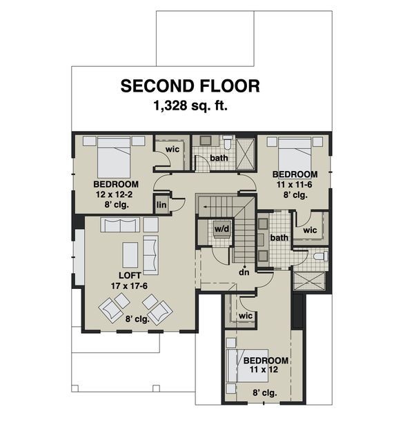 Farmhouse Floor Plan - Upper Floor Plan #51-1165