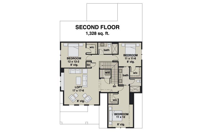 Architectural House Design - Floor Plan - Upper Floor for Farmhouse House Plan #51-1165 - 4 bed, 3.5 bath