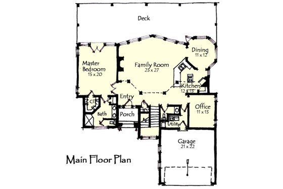 Floor Plan - Main Floor for Craftsman House Plan #921-13 - 3 bed, 3.5 bath
