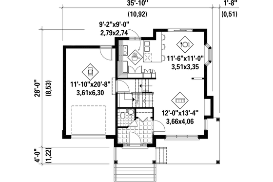 Floor Plan - Main Floor for Country House Plan #25-4500 - 3 bed, 1 bath