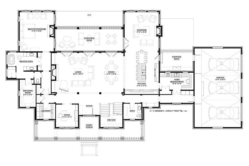 Architectural House Design - Floor Plan - Main Floor for Farmhouse House Plan #928-284 - 4 bed, 4.5 bath