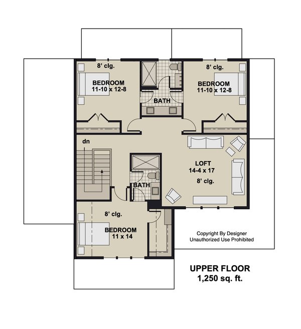 House Blueprint - Craftsman Floor Plan - Upper Floor Plan #51-1365