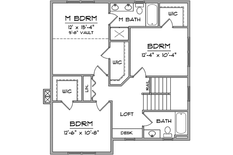 House Blueprint - Floor Plan - Upper Floor for Prairie House Plan #981-12 - 3 bed, 2.5 bath