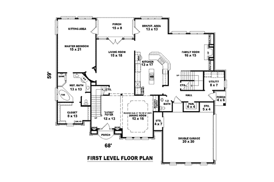 Floor Plan - Main Floor for European House Plan #81-1601 - 4 bed, 3.5 bath