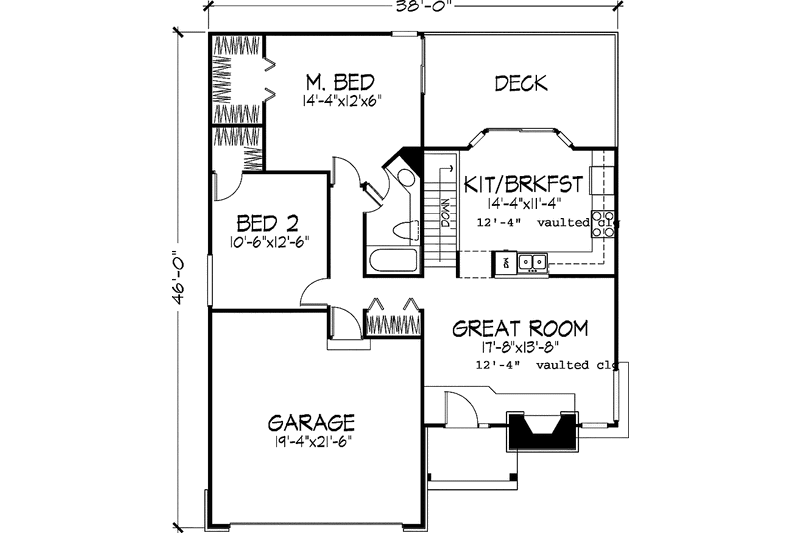Home Plan - Floor Plan - Main Floor for Ranch House Plan #320-566 - 2 bed, 1 bath