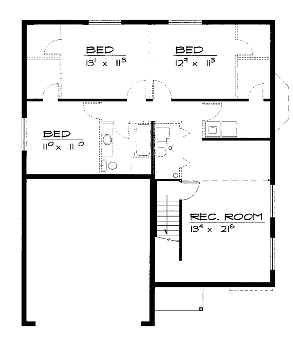 Architectural House Design - Traditional Floor Plan - Lower Floor Plan #308-248