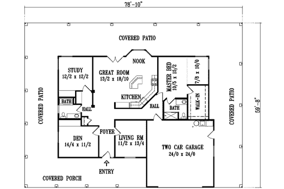 Floor Plan - Main Floor for Adobe / Southwestern House Plan #1-1343 - 3 bed, 2 bath