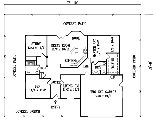 Adobe / Southwestern Floor Plan - Main Floor Plan #1-1343