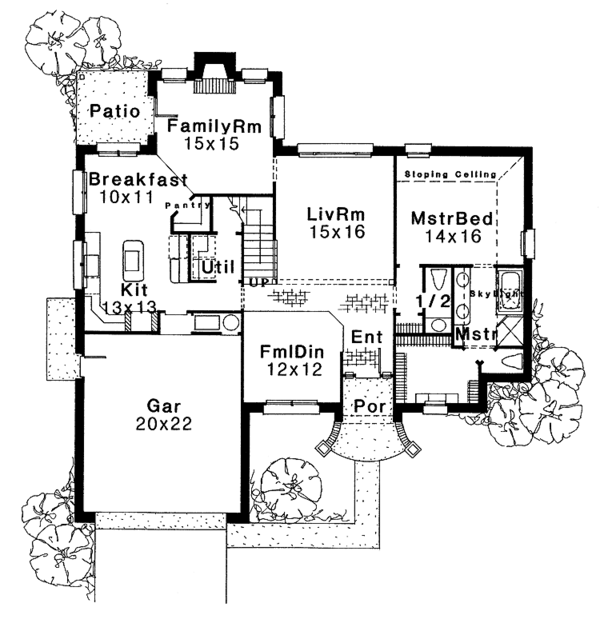 Architectural House Design - Mediterranean Floor Plan - Main Floor Plan #310-1167
