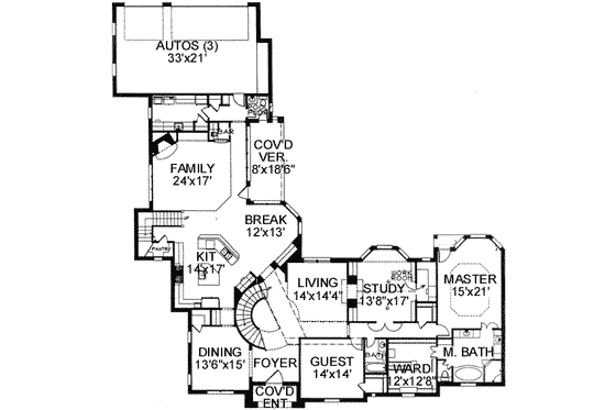 Floor Plan - Main Floor for European House Plan #141-167 - 5 bed, 4.5 bath