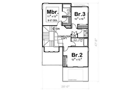 Floor Plan - Upper Floor for Craftsman House Plan #20-2148 - 3 bed, 2.5 bath