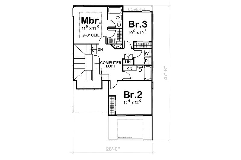 House Design - Floor Plan - Upper Floor for Craftsman House Plan #20-2148 - 3 bed, 2.5 bath