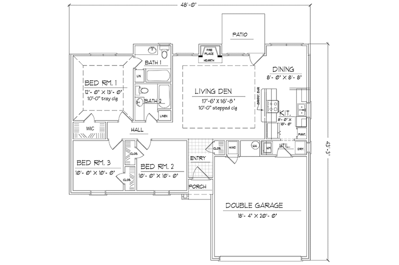 Dream House Plan - Floor Plan - Main Floor for Traditional House Plan #42-618 - 3 bed, 2 bath